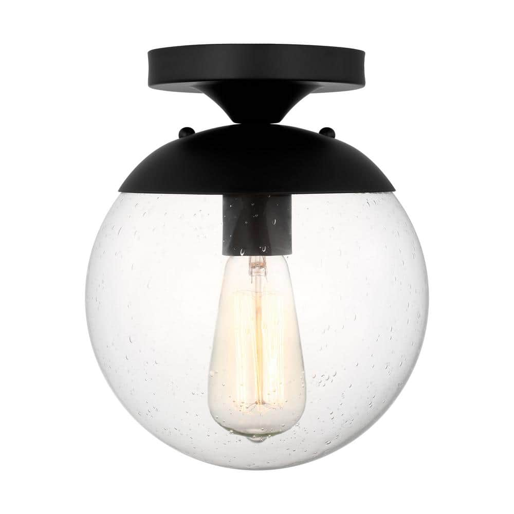Midnight Black Globe Semi Flush Mount with Clear Seeded Glass