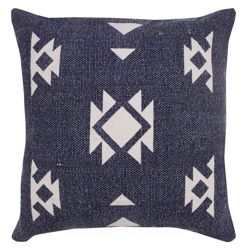 20" Square Blue and White Denim Cotton Throw Pillow