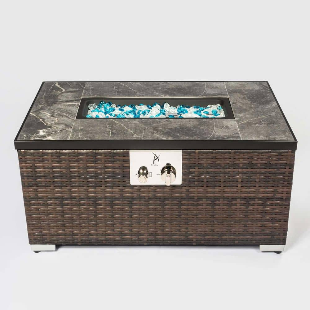 Brown Steel and Ceramic Gas Fire Pit Table