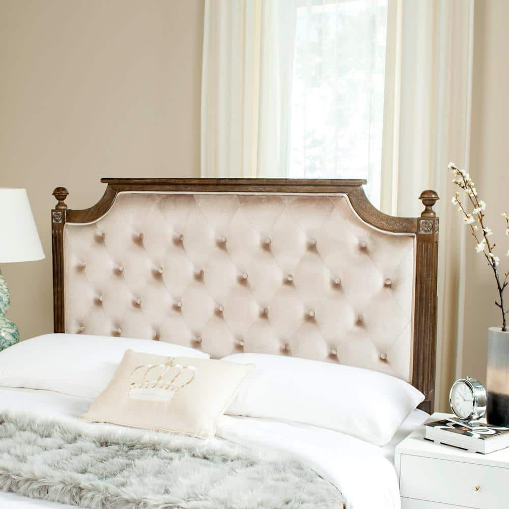 SAFAVIEH Rustic Wood Tufted Upholstered Headboard, Queen, Beige Velvet
