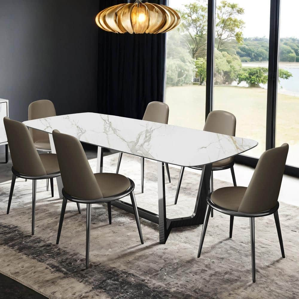 Furniture of America Agorthin Metal 7-Piece Dining Set in Silver