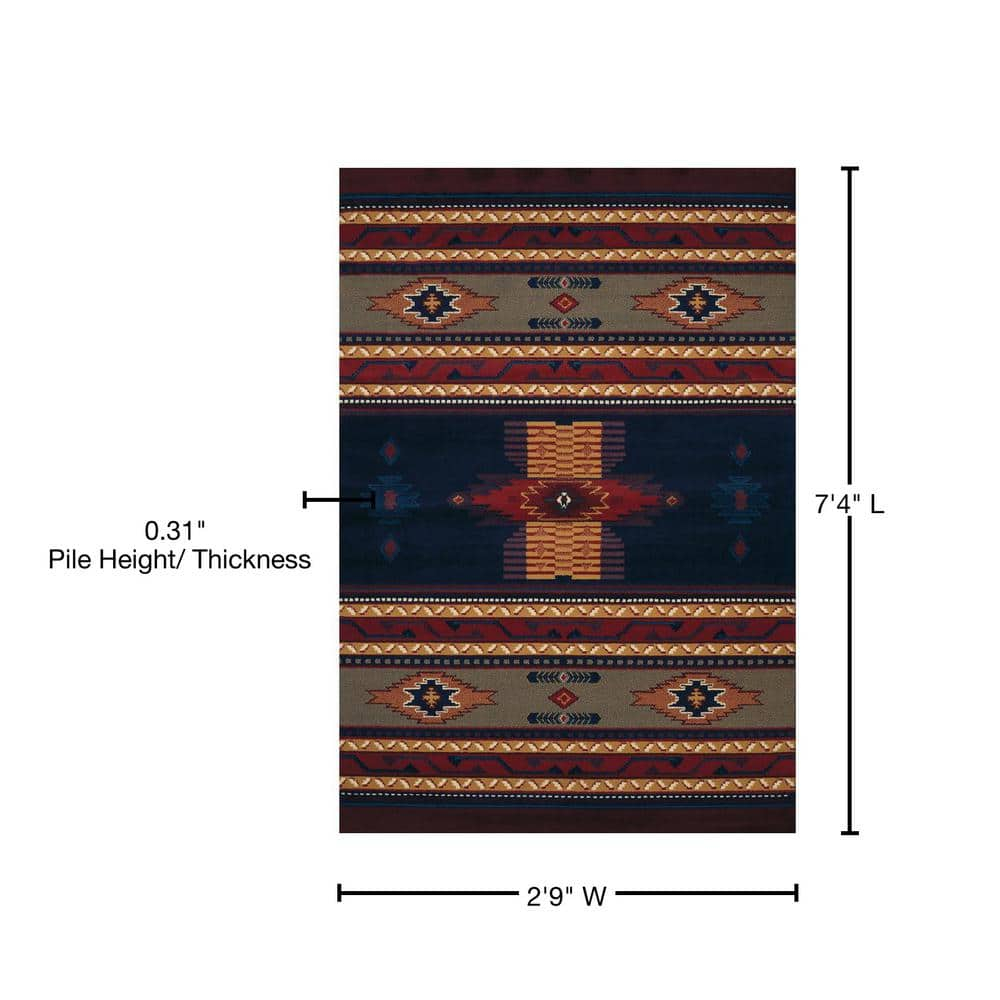 United Weavers Brunswick Tamara Southwestern Runner Rug, Navy, 1'11" x 7'4"