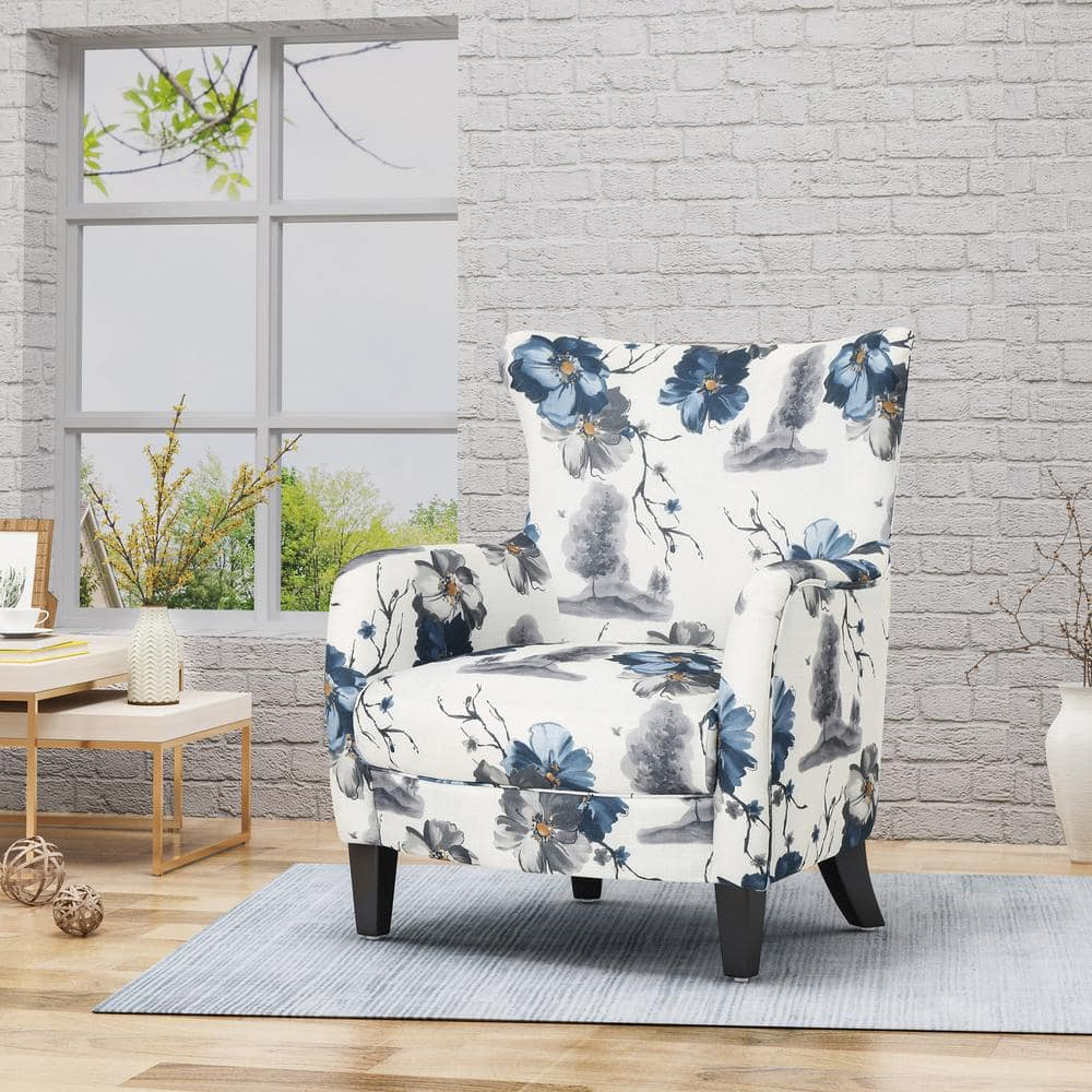 Arabella Dark Brown Floral Velvet Wood Club Accent Chair