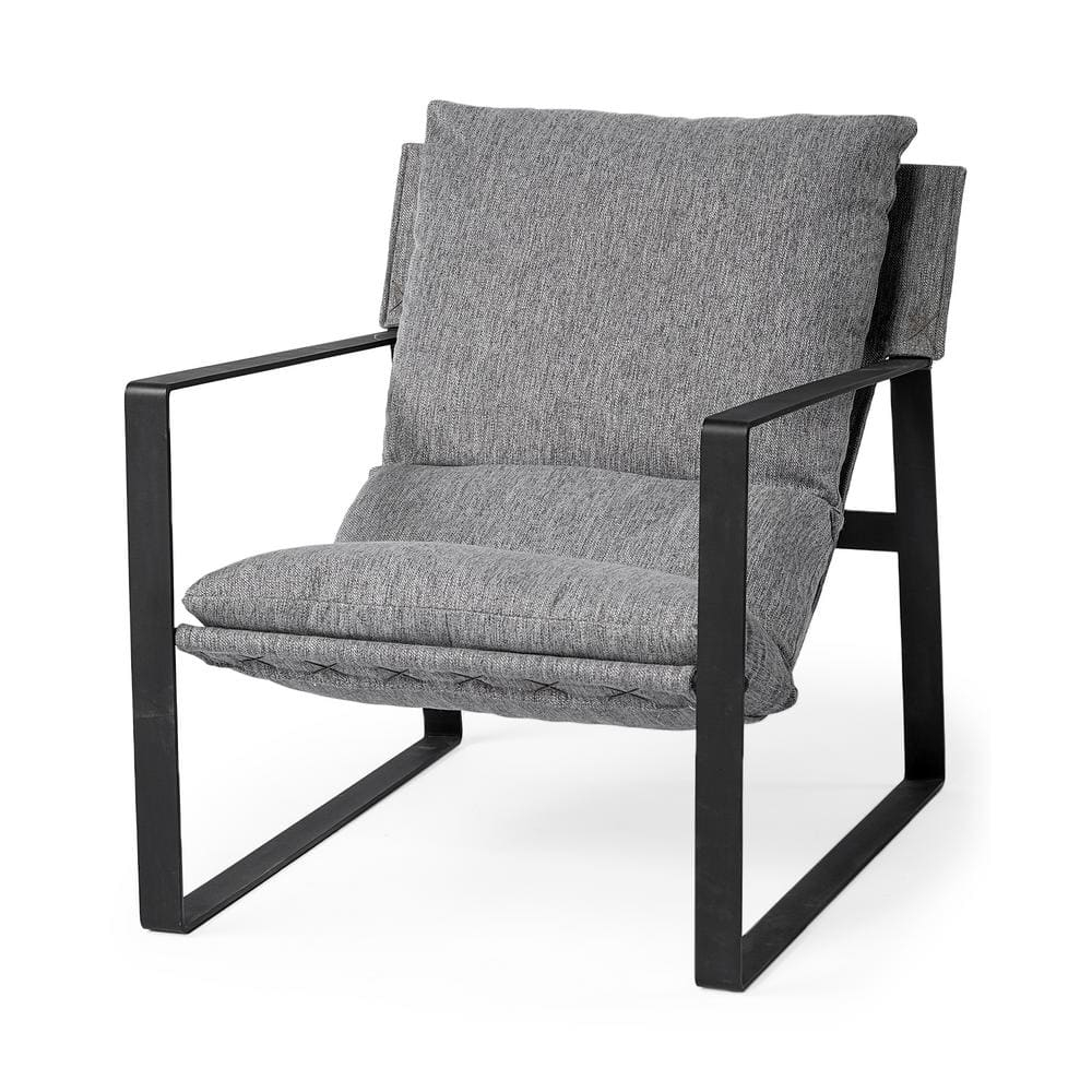 Gray Fabric and Black Iron Slipper Accent Chair