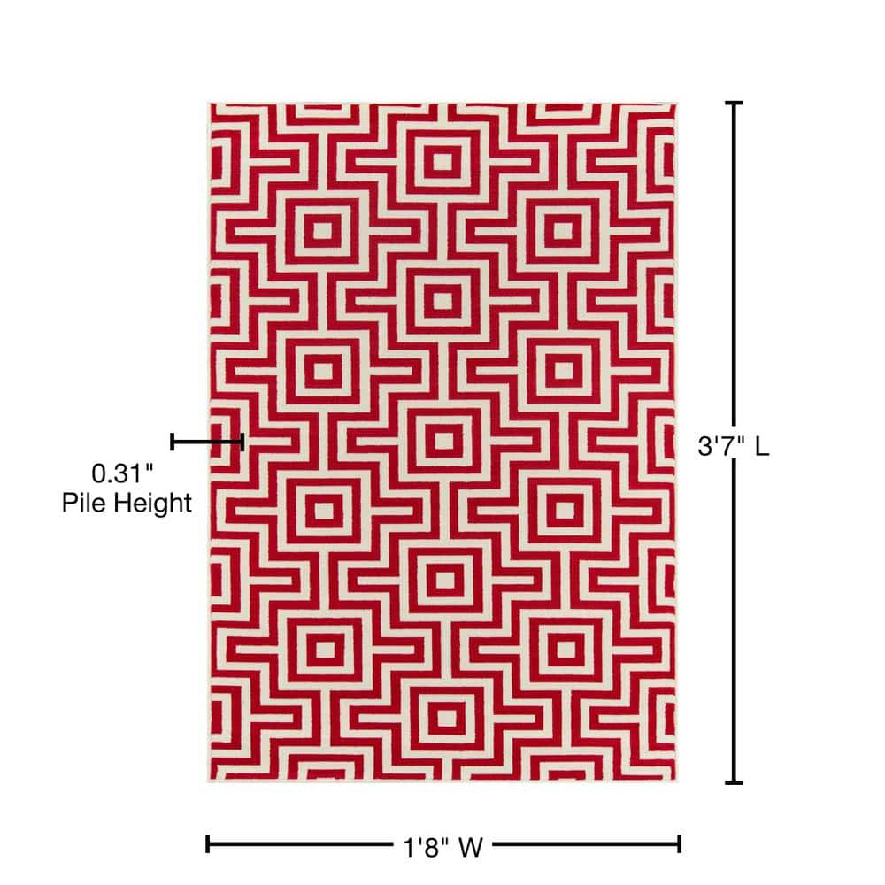 Baja Retro Red 1 ft. 8 in. x 3 ft. 7 in. Indoor/Outdoor Area Rug