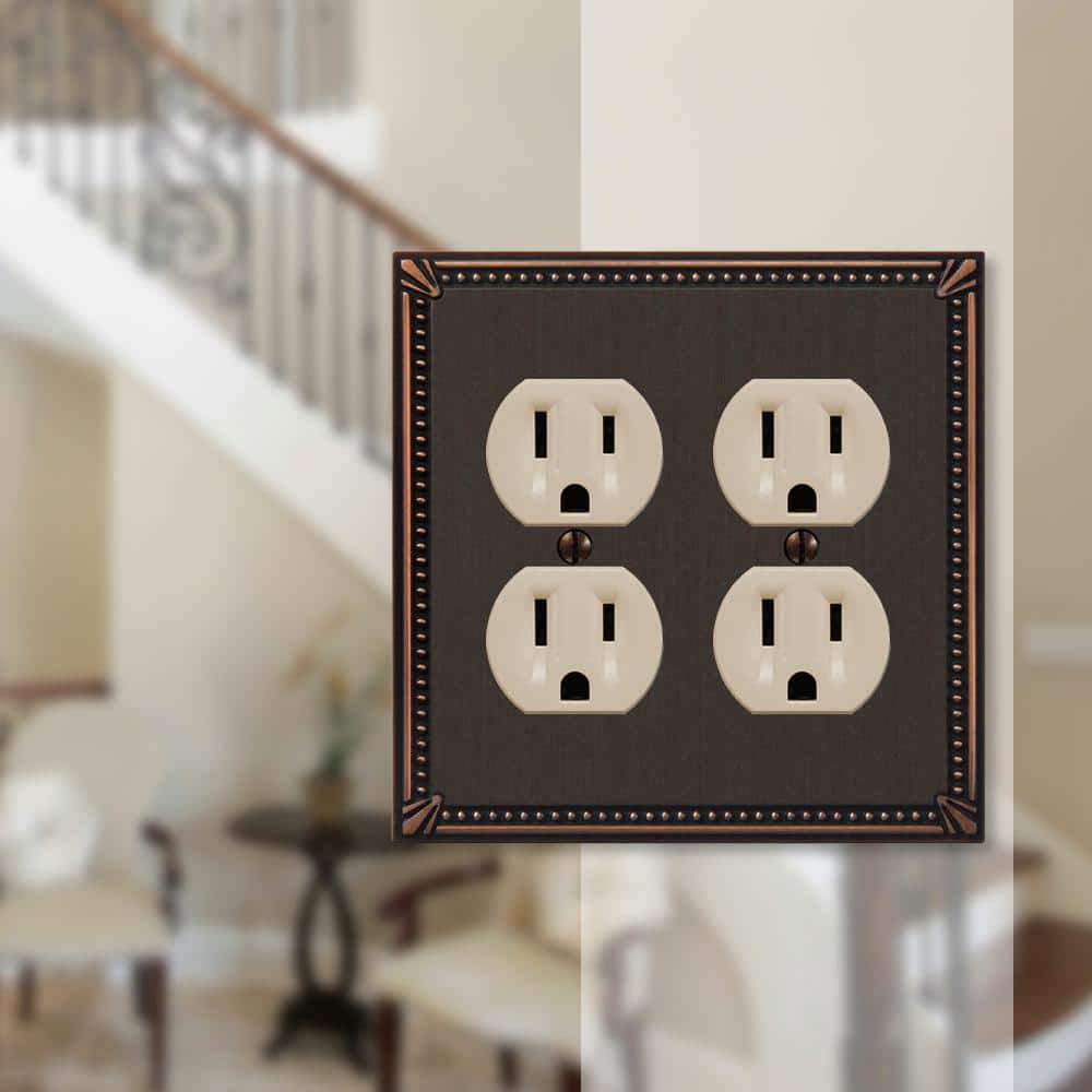 Amerelle 74DDDB Moderne Wallplate 2 Duplex Cast Metal Aged Bronze 1-Pack