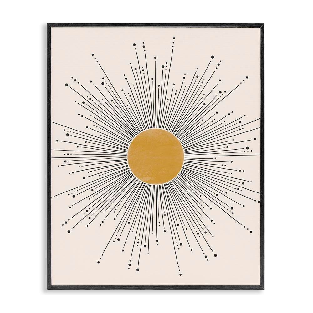 Stupell Industries Art Deco Summer Sun Geometric Line Bursts Outer Space Painting Black Framed Art Print Wall Art, 16 x 20