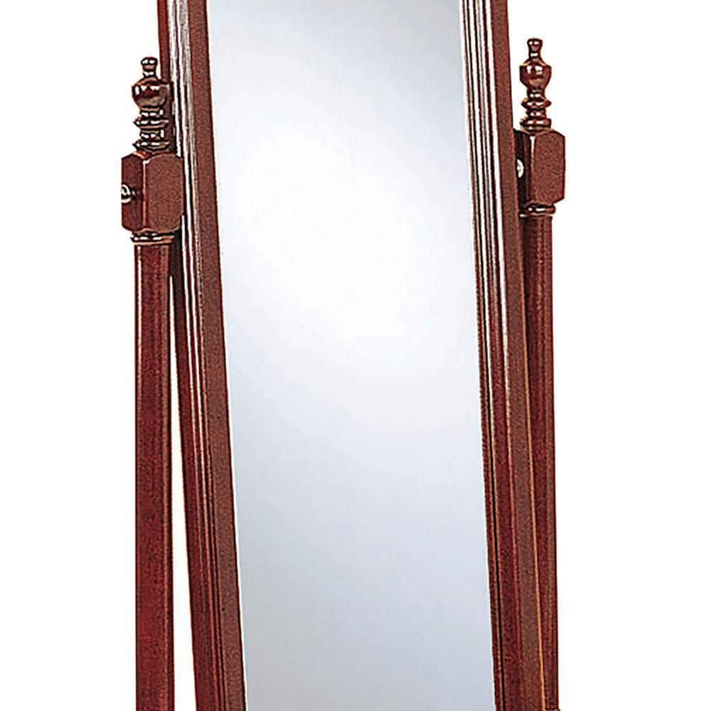 Standing Cheval Mirror with Wooden Frame Turned Posts Brown - Saltoro Sherpi