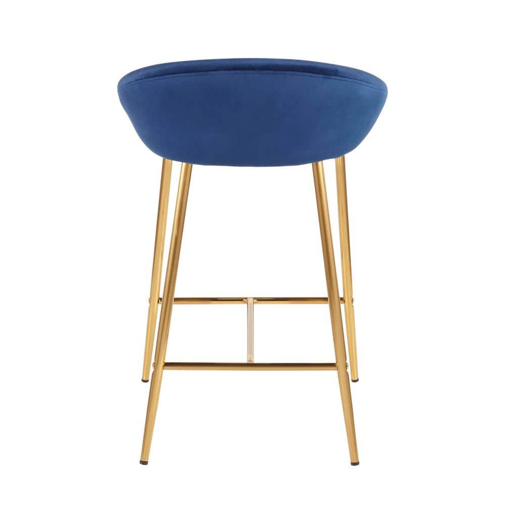 Elegante 19" Gold Metal and Blue Velvet Glam Counter Stools