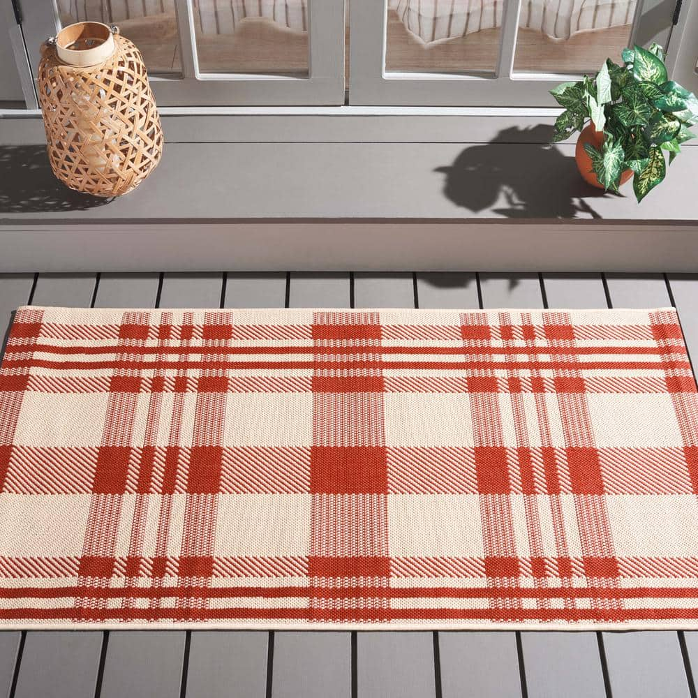 SAFAVIEH Courtyard Benjamin Plaid Indoor/Outdoor Area Rug, Red/Bone, 2'7" x 5'