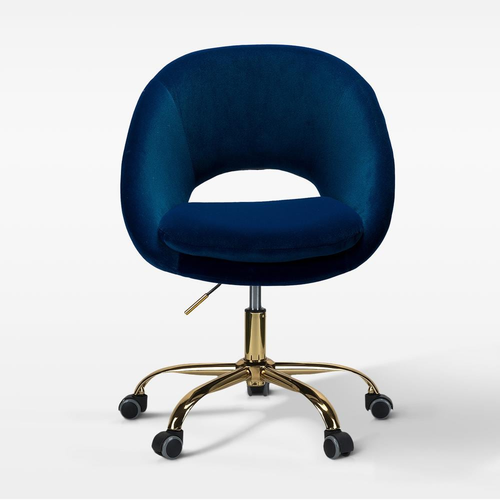 Luxury Office Chair Premium Modern Velvet Swivel Desk Chair with Chic Gold Base in Bold Colors Navy