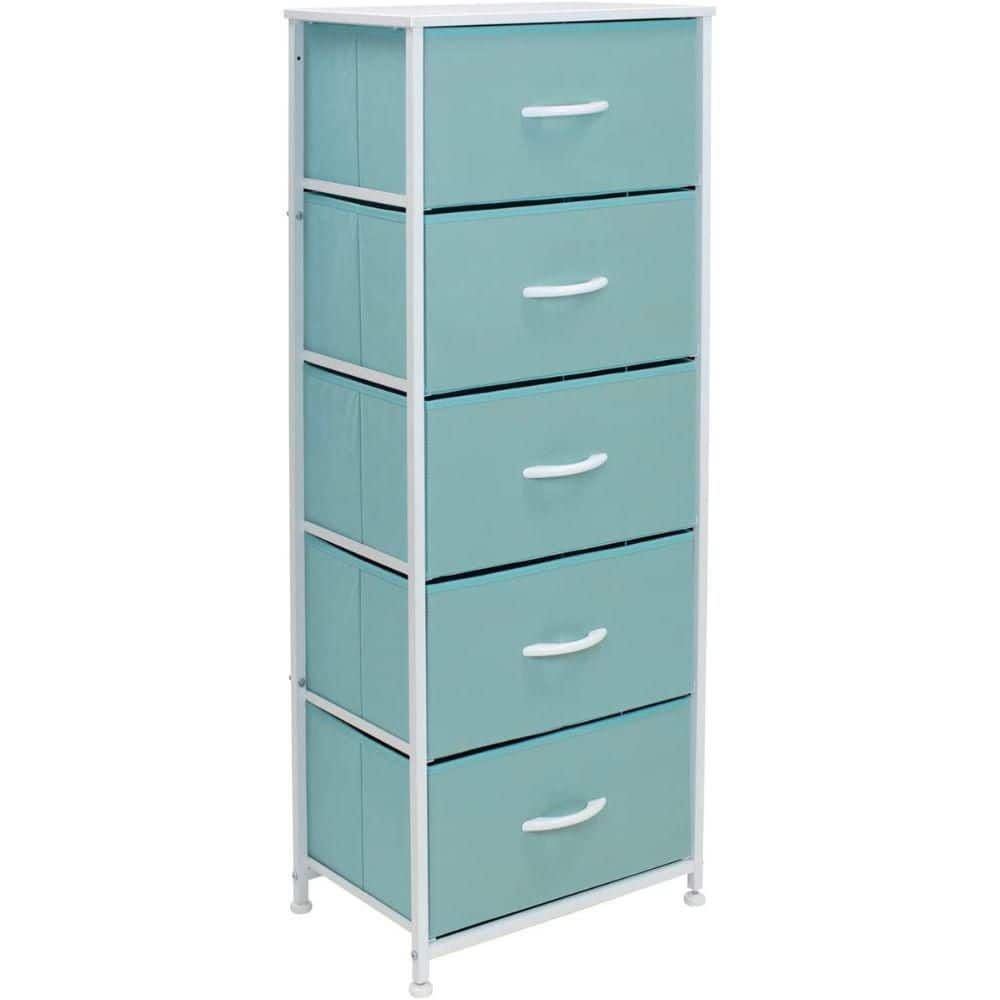 Sorbus Fabric Dresser for Kids Bedroom - Chest of 5 Drawers, Tall Storage Tower, Clothing Organizer, for Closet, for Playroom, for Nursery, Steel Frame, Fabric Bins - Wood Handle (Aqua)