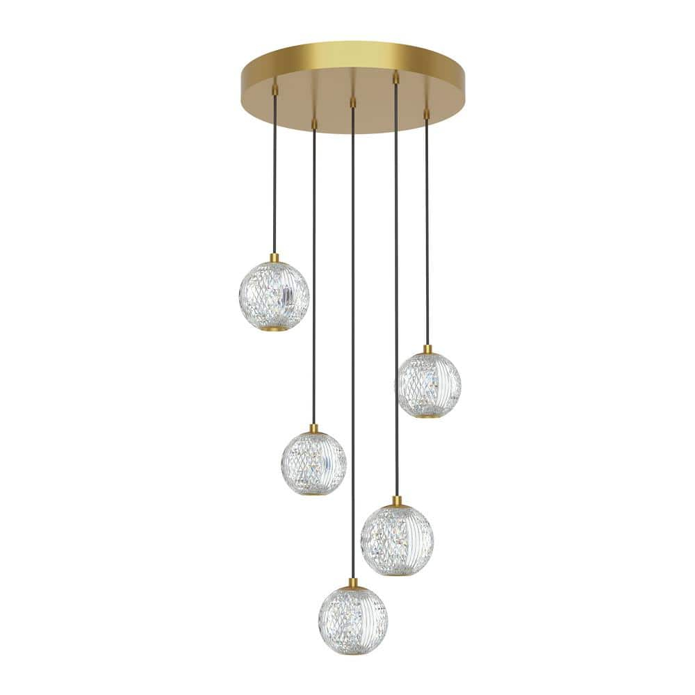 Marni Natural Brass and Polished Nickel LED Pendant Light with Glass Spheres