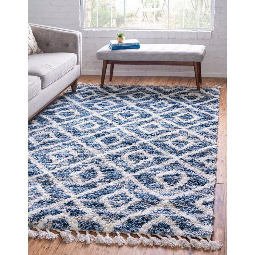 Hygge Shag Diamond Blue 8 ft. x 10 ft. Area Rug