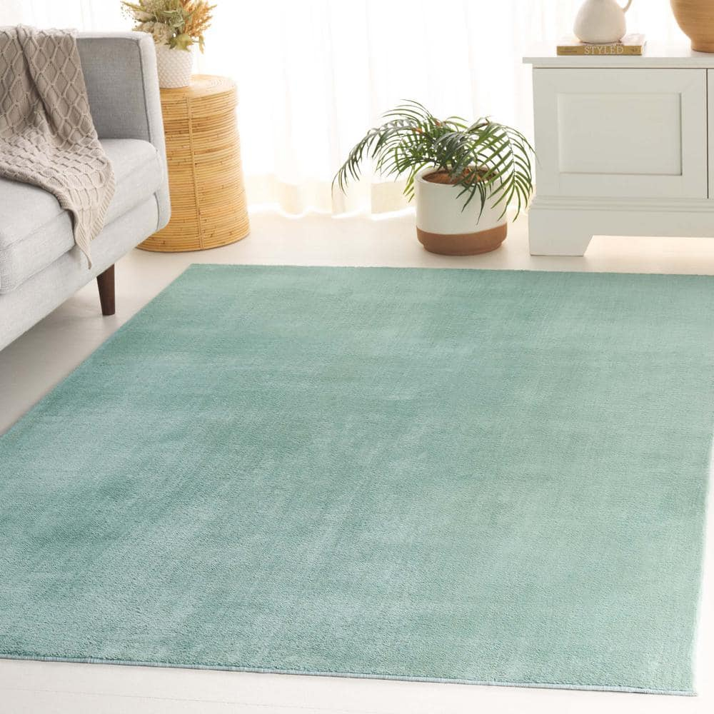 SAFAVIEH Faux Rabbit Fur Daven Solid Polyester Machine Washable Area Rug, Sage, 4' x 6'