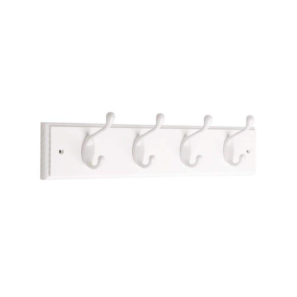 129847 4 Hook Coat/Hat Rail White with White Hooks 3" x 18"