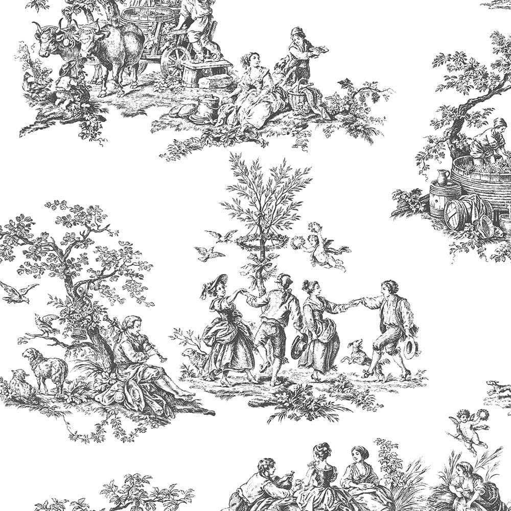 Victorian Black and White Pre-pasted Vinyl Wallpaper Roll