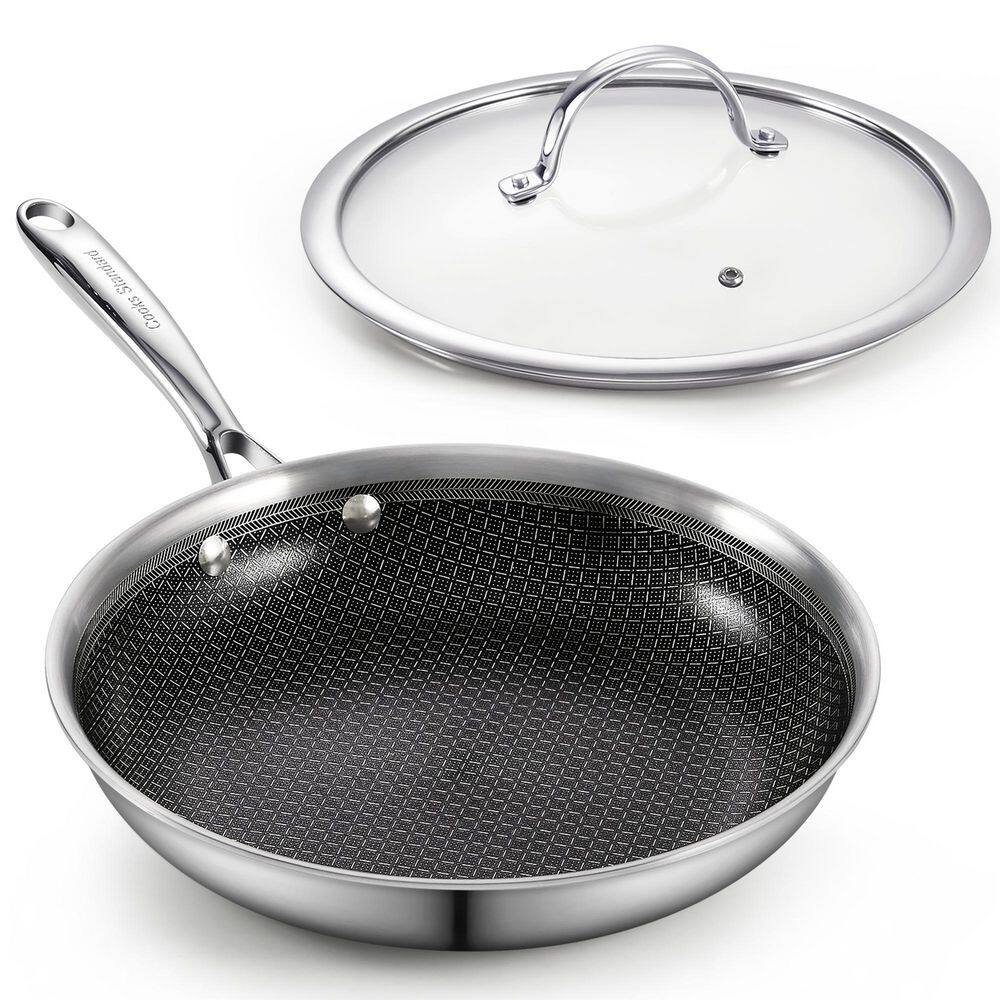 Cooks Standard Hybrid Nonstick Frying Pan, 12-Inch Skillet, Multi-Ply Clad Stainless Steel Fry Pan with Tempered Glass Lids, Oven Safe, Compatible with All Stovetops
