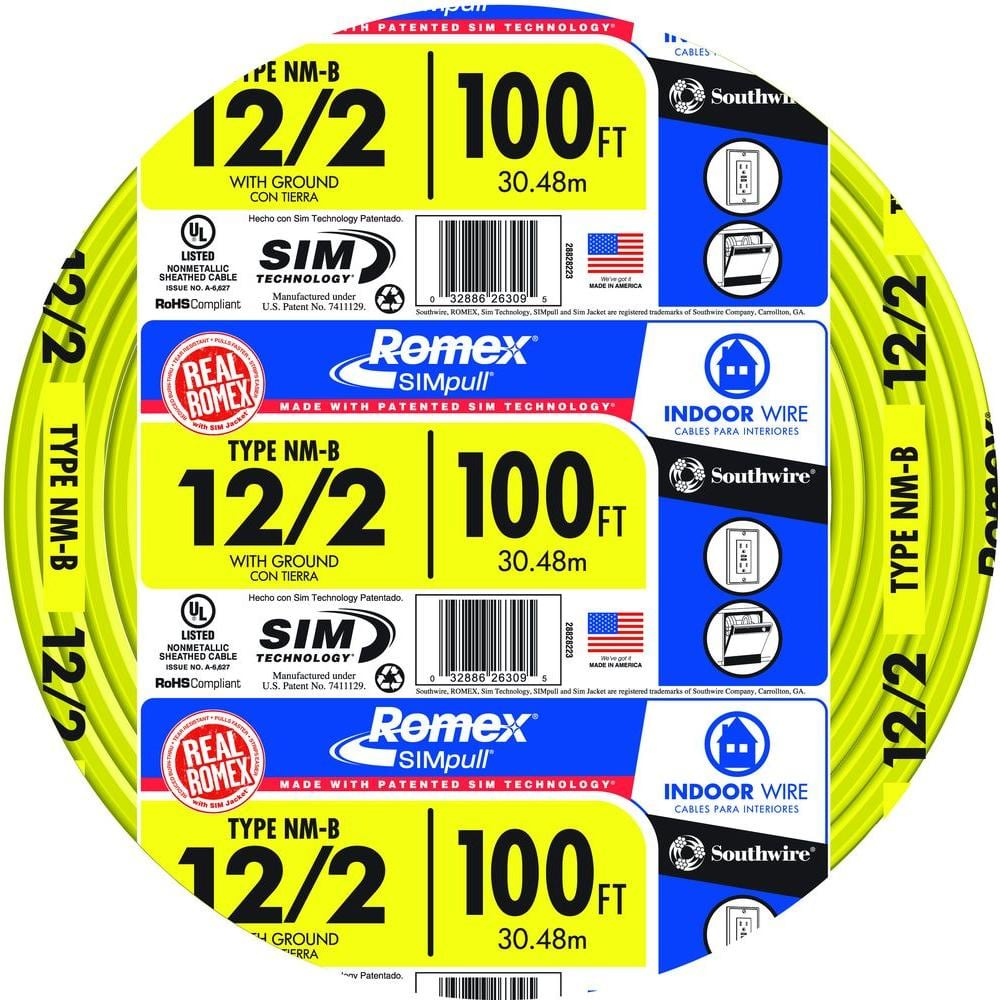 Southwire 28828228 Non-Metallic Building Wire, 12/2-Nmwg, 100', Yellow