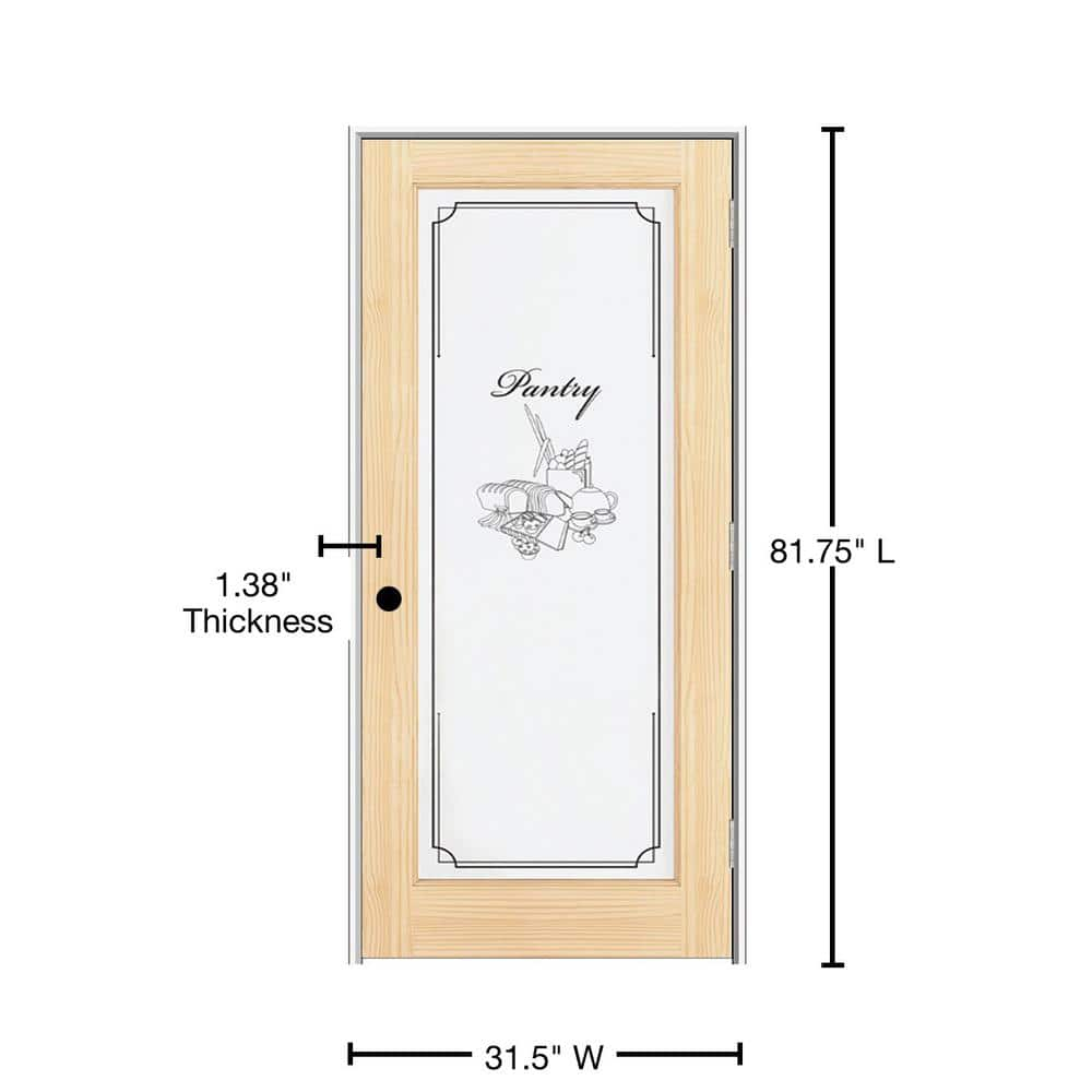 30 in. x 80 in. Left Hand Unfinished Pine Full-Lite Frost Pantry Design Single Prehung Interior Door