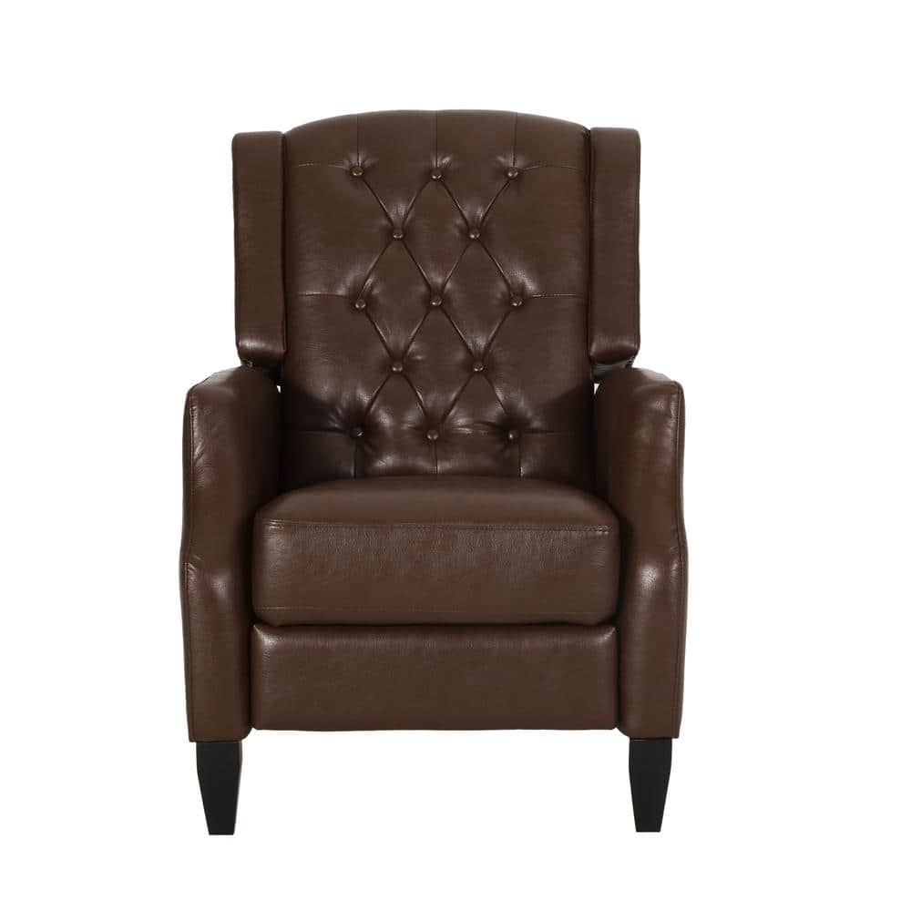 Noble House Steinaker Standard Faux Leather Tufted Pushback Recliner, Dark Brown
