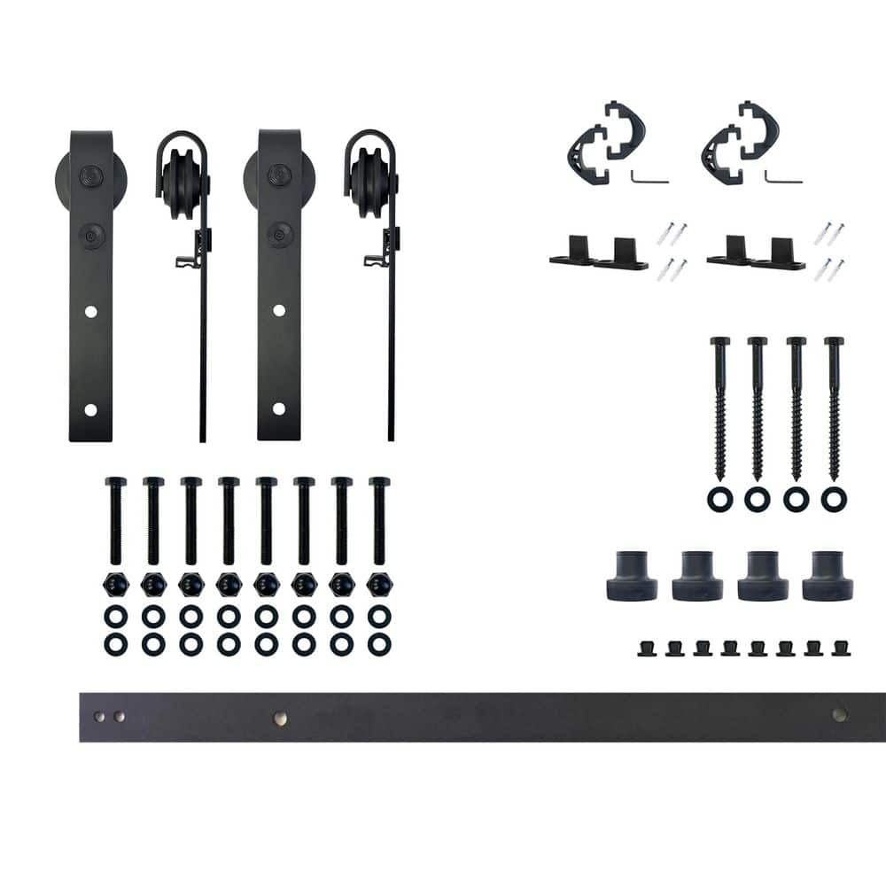 Homacer Black Rustic Sliding Barn Door Hardware Kit, for Two Doors, 5.5ft Long Flat Track, Classic Design Roller, Heavy Duty, for Interior Use(Doors Not Included)