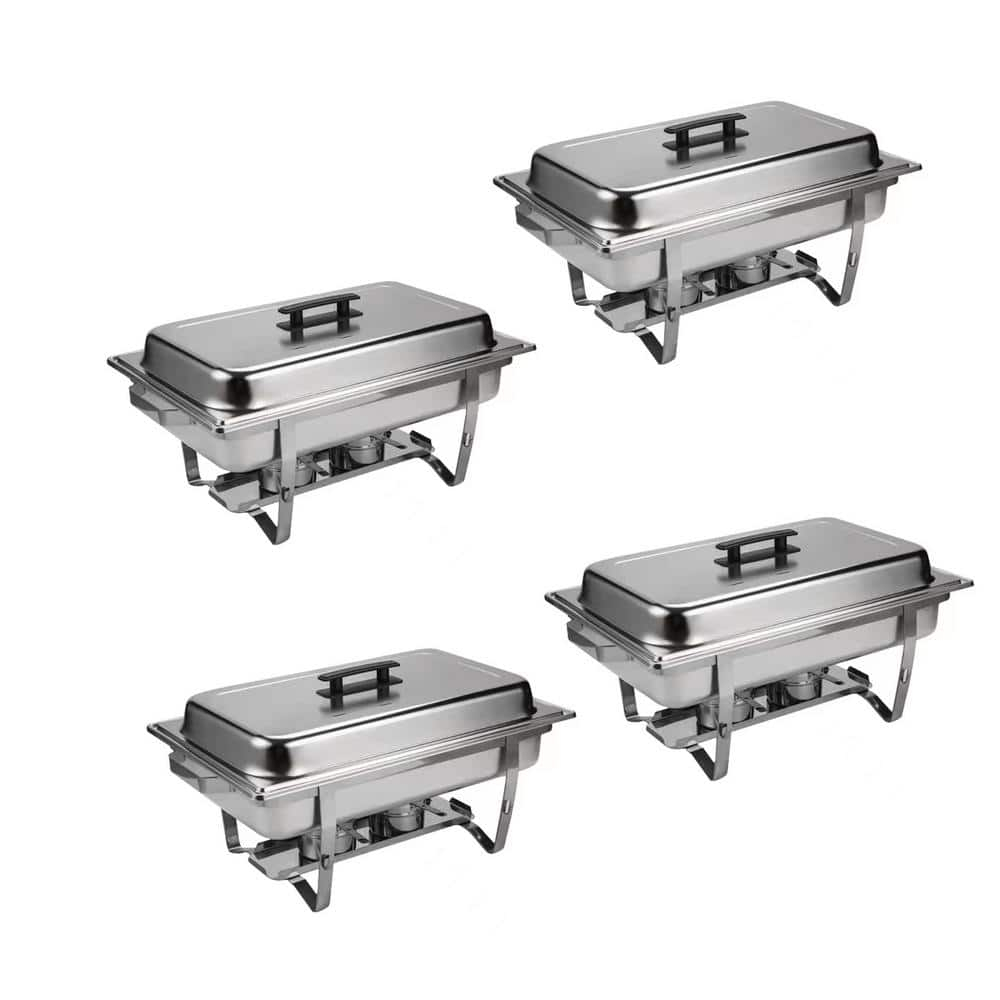 9 qt Silver Stainless Steel Rectangular Chafing Dish Set with Foldable Legs