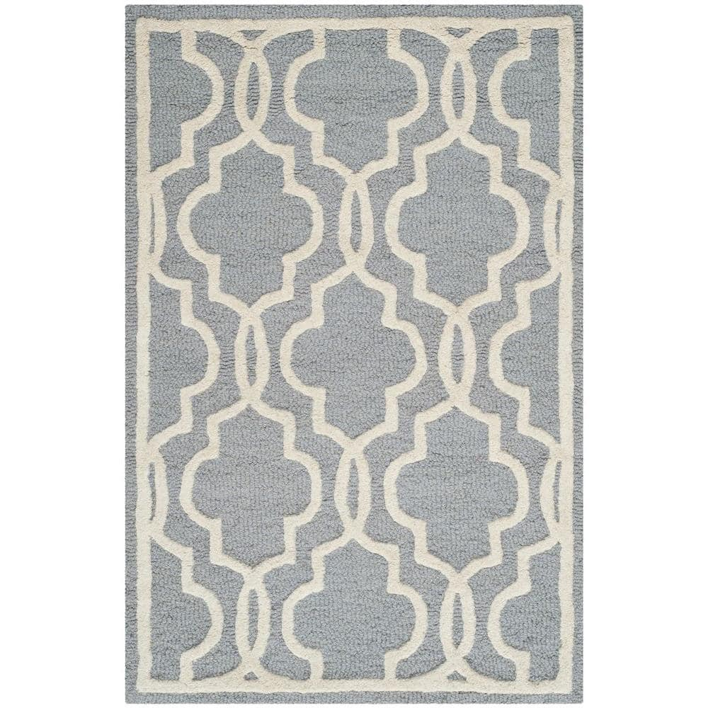 SAFAVIEH Cambridge Kyle Geometric Wool Area Rug, Silver/Ivory, 3' x 5'