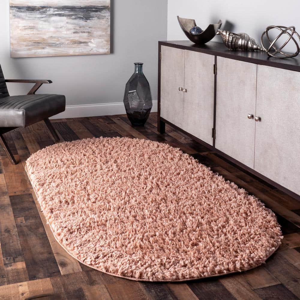 Bohemian Bliss Pink Tasseled Shag Oval Rug, 79" Easy Care