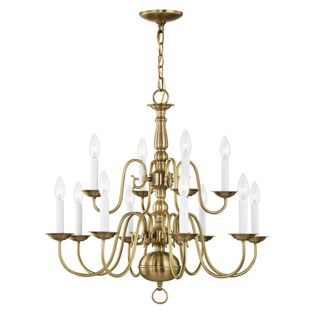Livex Lighting Williamsburgh 12 - Light Chandelier in  Antique Brass