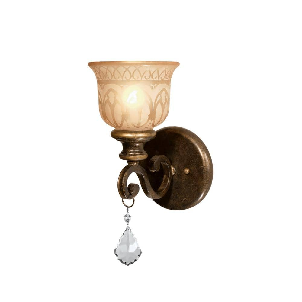 Norwalk Bronze Umber 1-Light Wall Sconce with Amber Glass Shade
