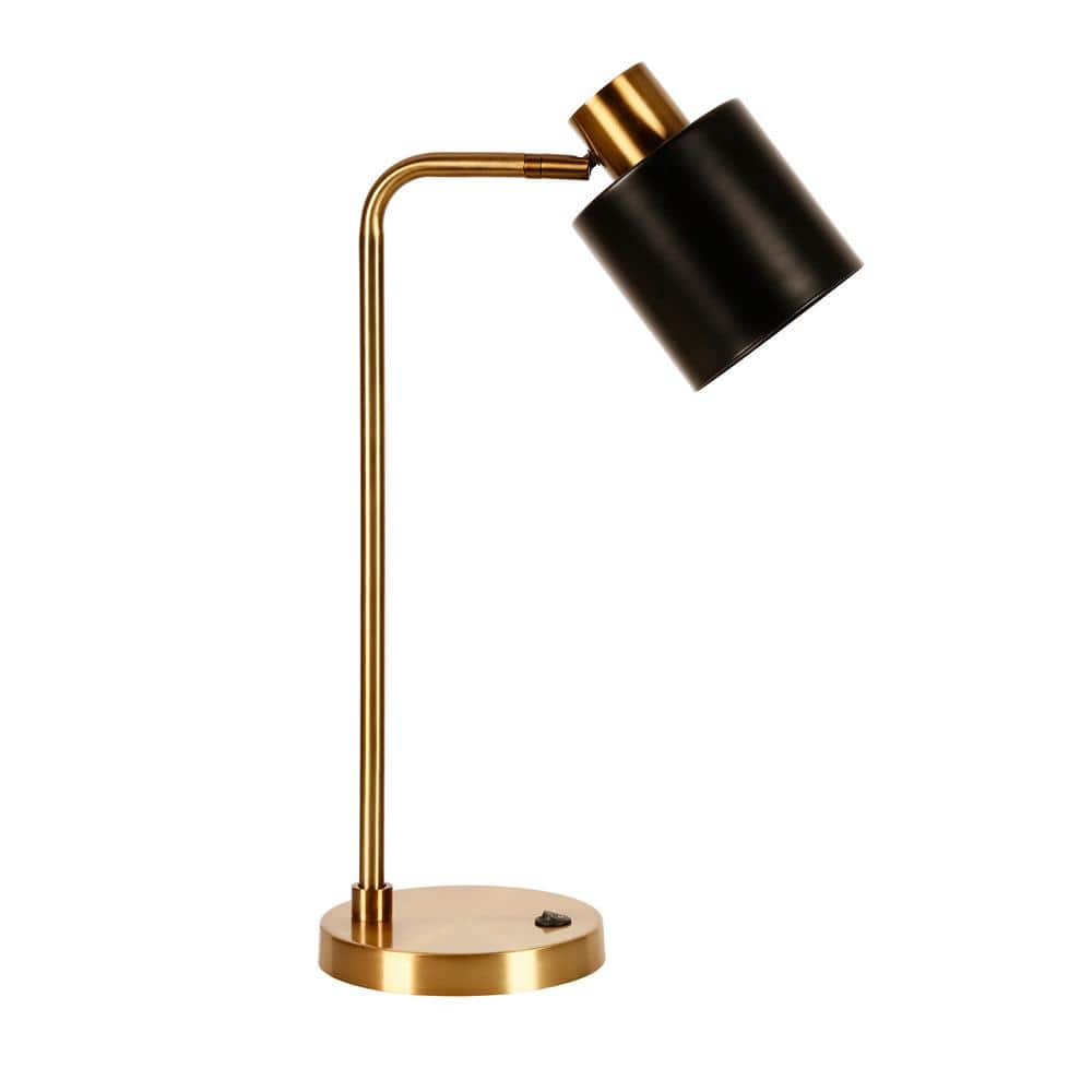 Brass and Black Metal 20.75" Table Lamp with Dome Shade