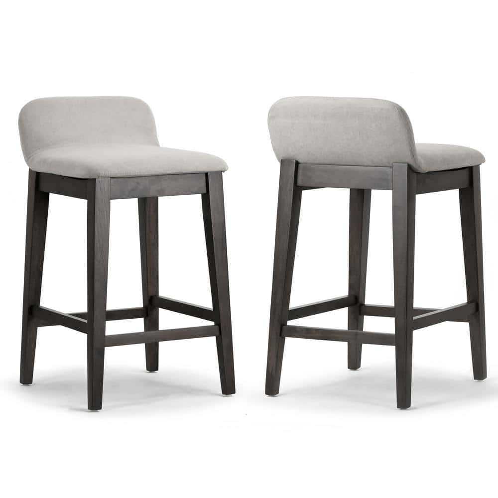 Set of 2 Atia Black Rubberwood Counter Stool with Low Back Fabric Seat