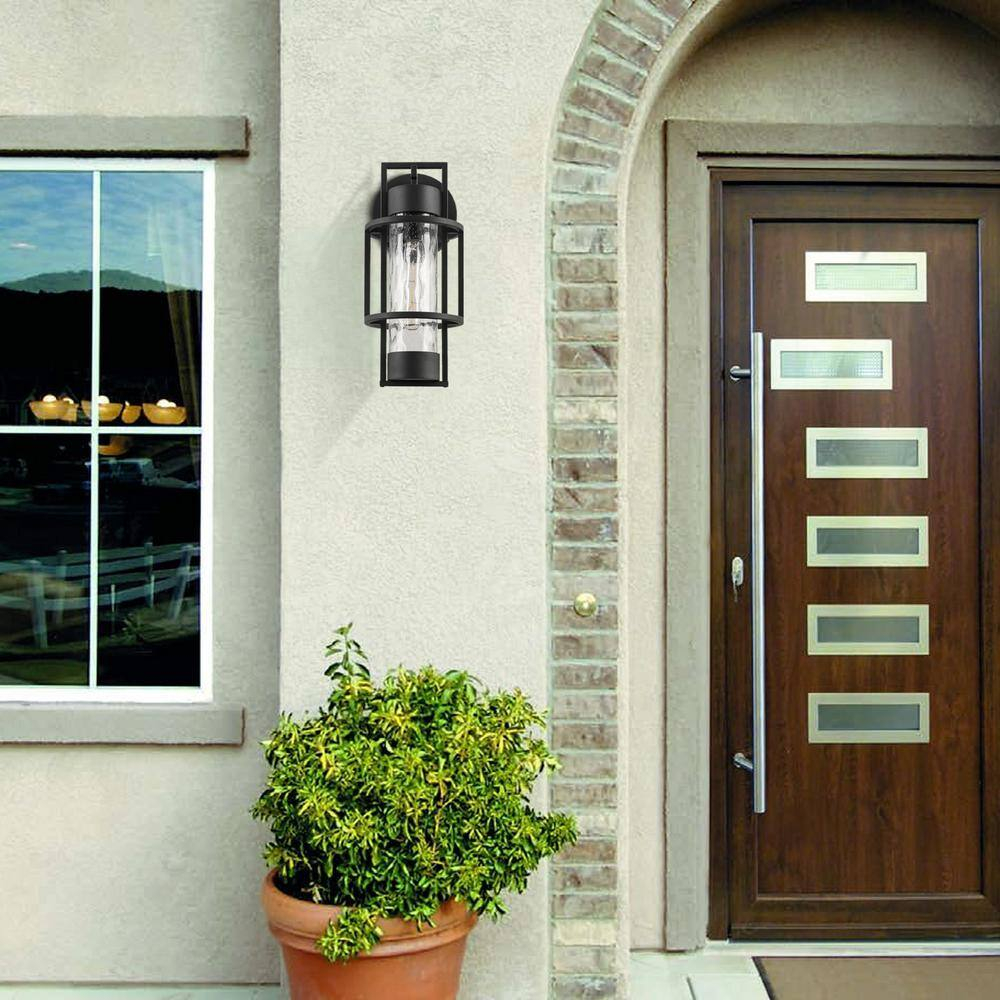 Outdoor Dusk to Dawn Wall Lights, Sensor Exterior Light Fixtures Wall Sconce， Outdoor Waterproof Porch Wall Lantern Light with Water Glass for Outside Garage,Doorway,Entryway