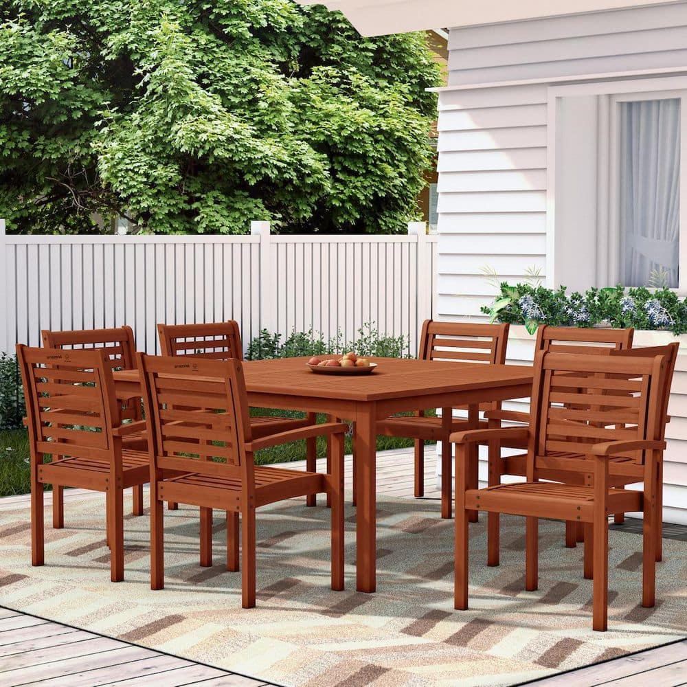 Milano 9-Piece Square Patio Dining Set, Solid Wood 100% FSC Certified