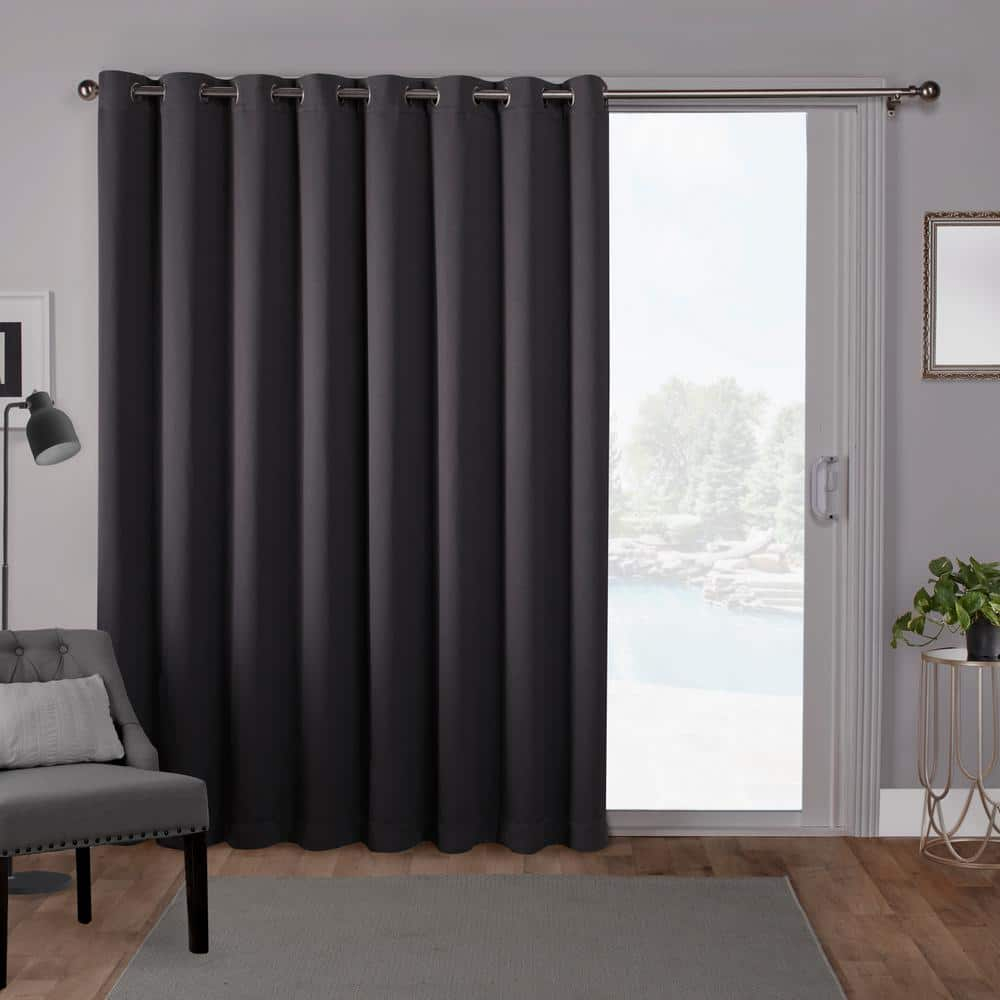 Exclusive Home Sateen Twill Woven Room Darkening Blackout Wide Patio Grommet Top Single Curtain Panel, 100"x84", Charcoal