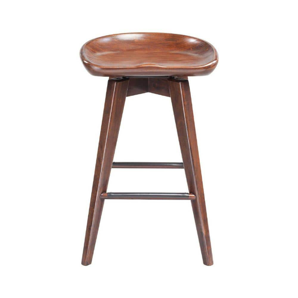 Esme 24 Inch Swivel Counter Stool, Contour Seat, Wood, Tapered Legs, Brown