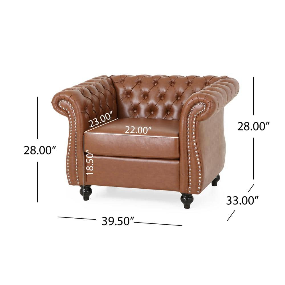 Silverdale Cognac Brown Faux Leather Club Chair with Nailhead Trim (Set of 2)