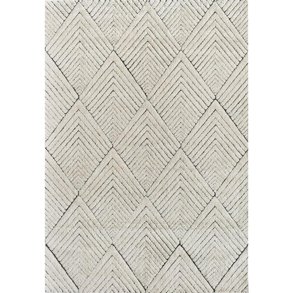 Tan Geometric Non-slip Rectangular Area Rug, 18" x 5"