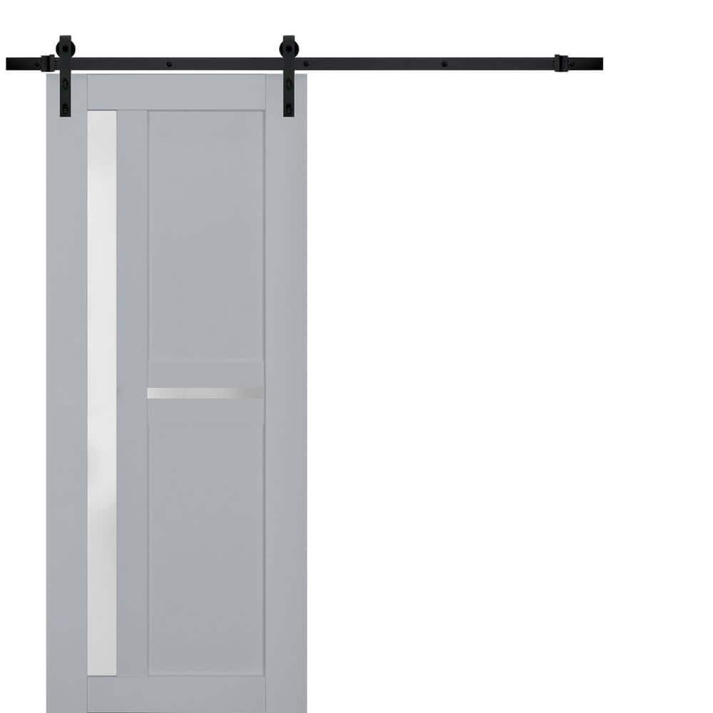 Sturdy Barn Door Frosted Glass | Veregio 7288 Matte Grey | 6.6FT Rail Hangers Heavy Hardware Set | Solid Panel Interior Doors-30" x 84"-Black Rail