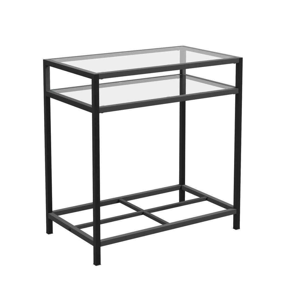 Sauder Carolina Grove Tempered Glass Top and Metal End Table in Black