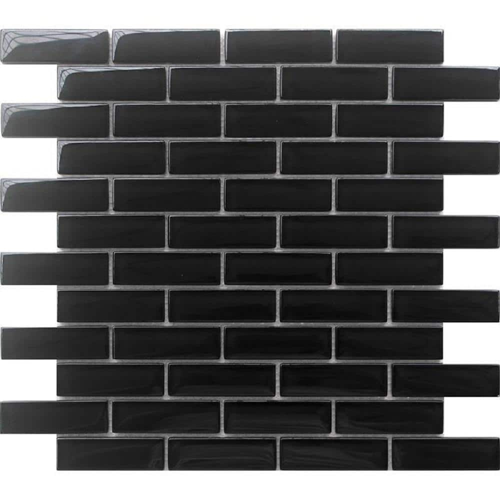 Apollo Tile   5 Pack 11.9-in x 11.9-in Black Rectangular Glossy Finished Glass Mosaic Wall and Floor Tile (4.92 sq ft/case)