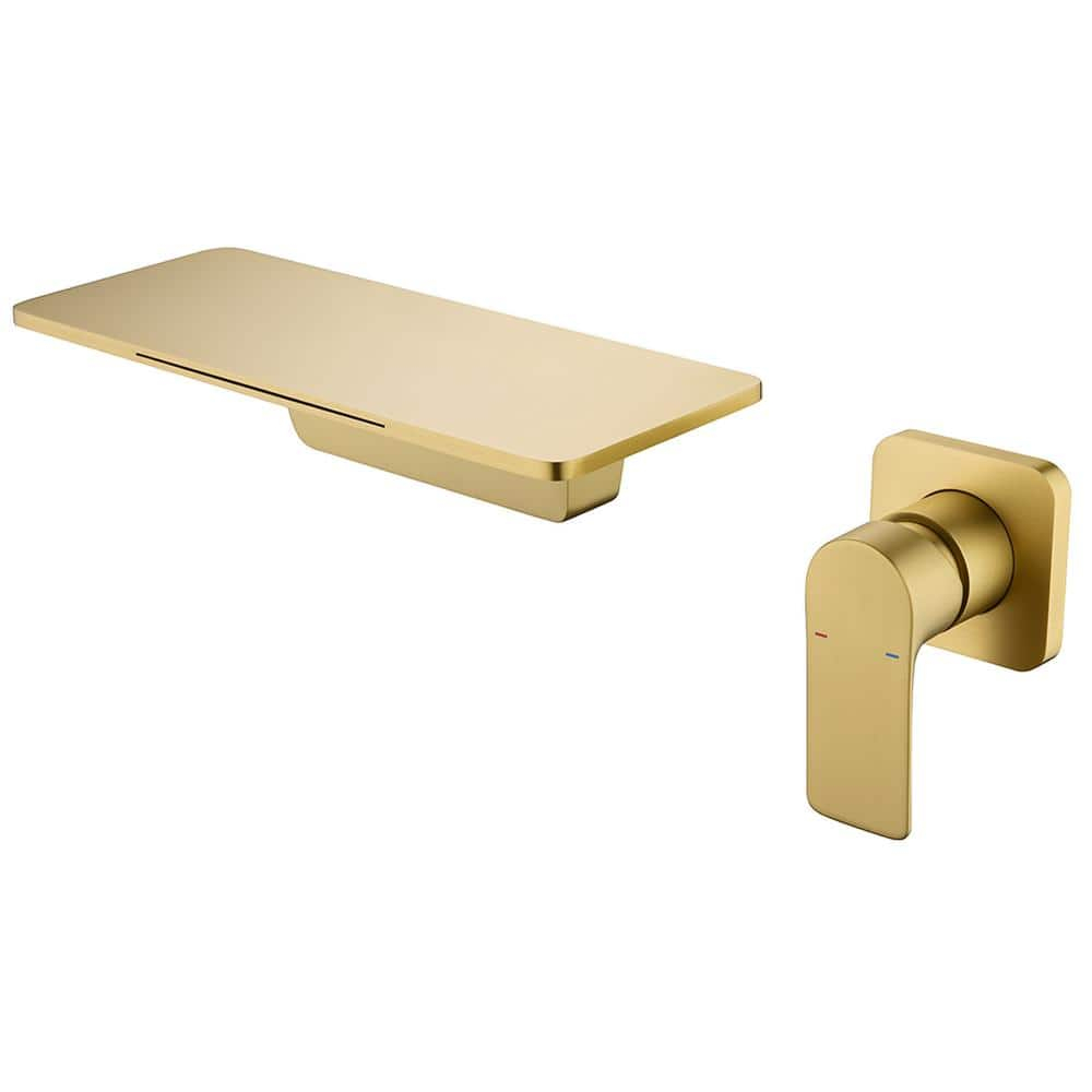 Bathroom Faucet Waterfall Bathroom Sink Faucet Brushed Gold Brass Basin Mixer Tap Single Handle Basin Tap Wall Mounted Lavatory Faucet with Cold and Hot Water