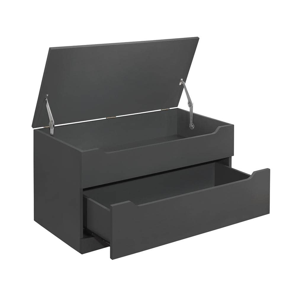 Kings Brand Furniture - Chelsea Storage Bench Toy Box Storage Chest with Drawer for Playroom, Living Room, Bedroom, Gray