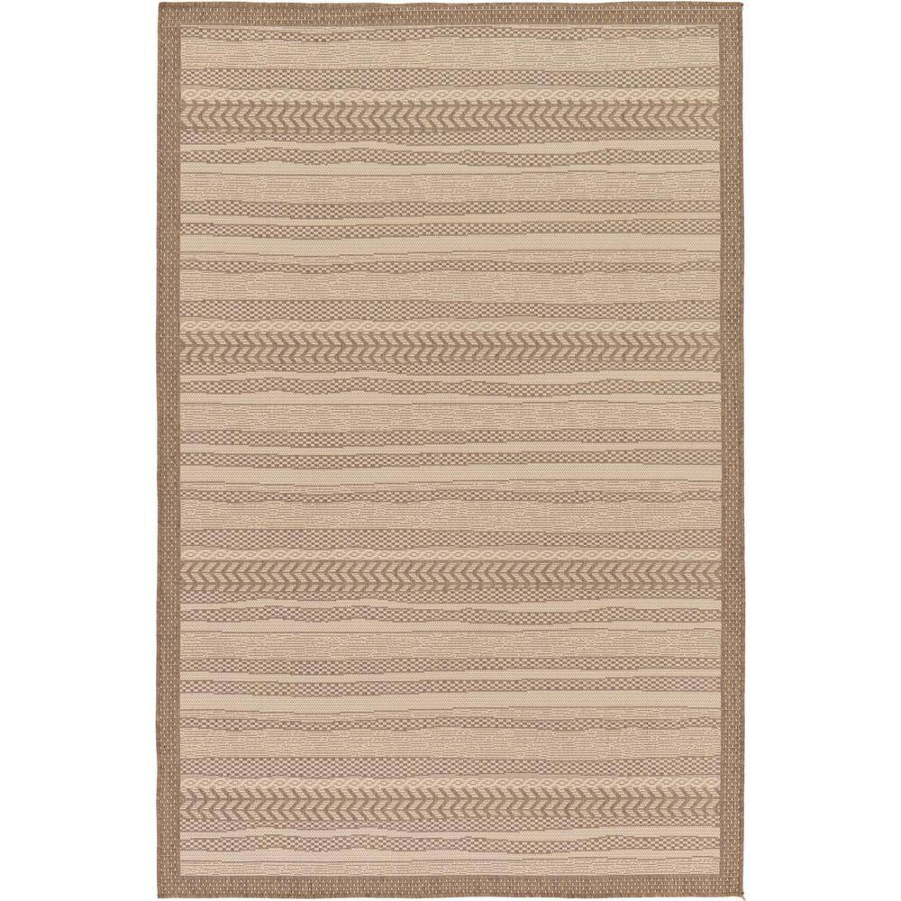 Unique Loom Lines Outdoor 5 x 8 (ft) Loomed Polypropylene Brown/Beige Rectangular Indoor/Outdoor Geometric French Country Area rug