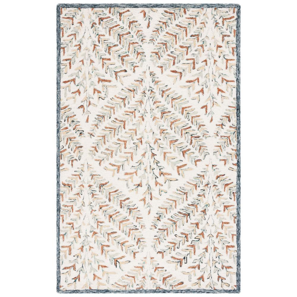 SAFAVIEH Capri Proinsias Leaves Wool Area Rug, Ivory/Green, 6' x 9'