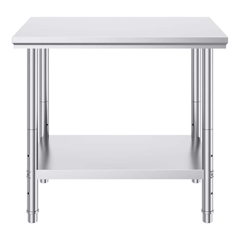 Stainless Steel Prep Table 35 x 24 x 31 in. 700 lbs. Silver Heavy Duty Metal Worktable with 3 Adjustable Height Levels
