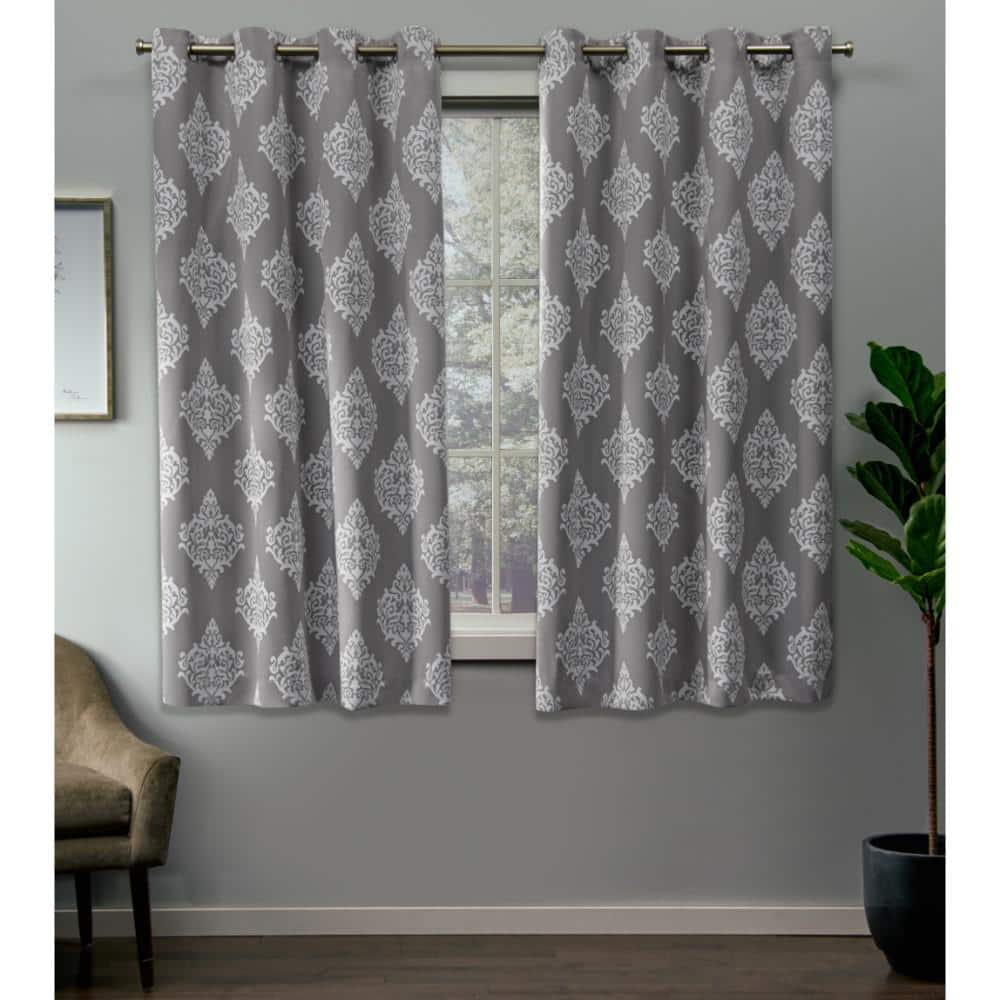 EXCLUSIVE HOME Medallion Room Darkening Blackout Grommet Top Curtain Panel Pair, 52"x63", Silver