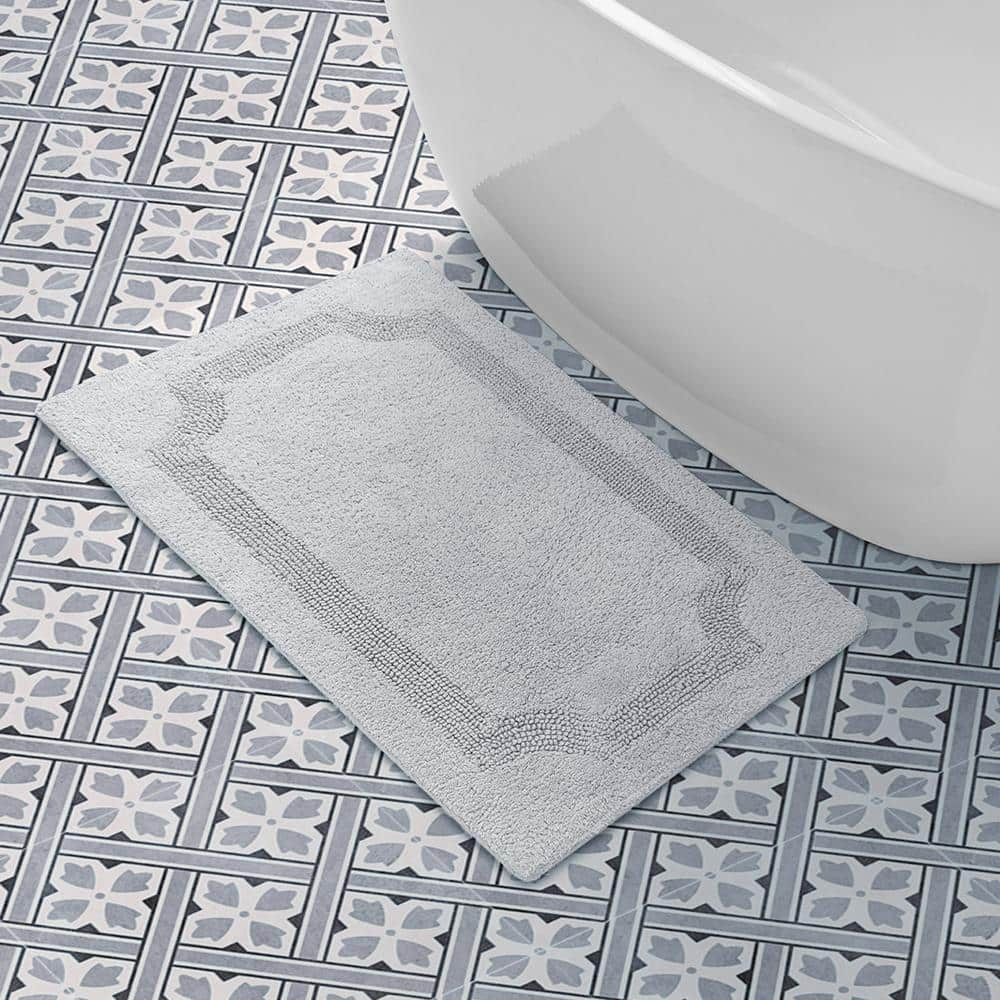 Laura Ashley Reversible Cotton 21 x 34 in. Bath Mat, Light Grey
