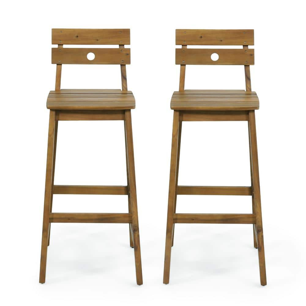 Noble House Castner Outdoor Bar Stool, Teak, 2 Pack